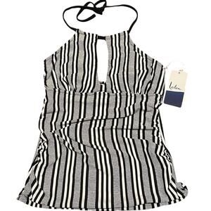 NWT Lelani Black and White Striped Swim Top